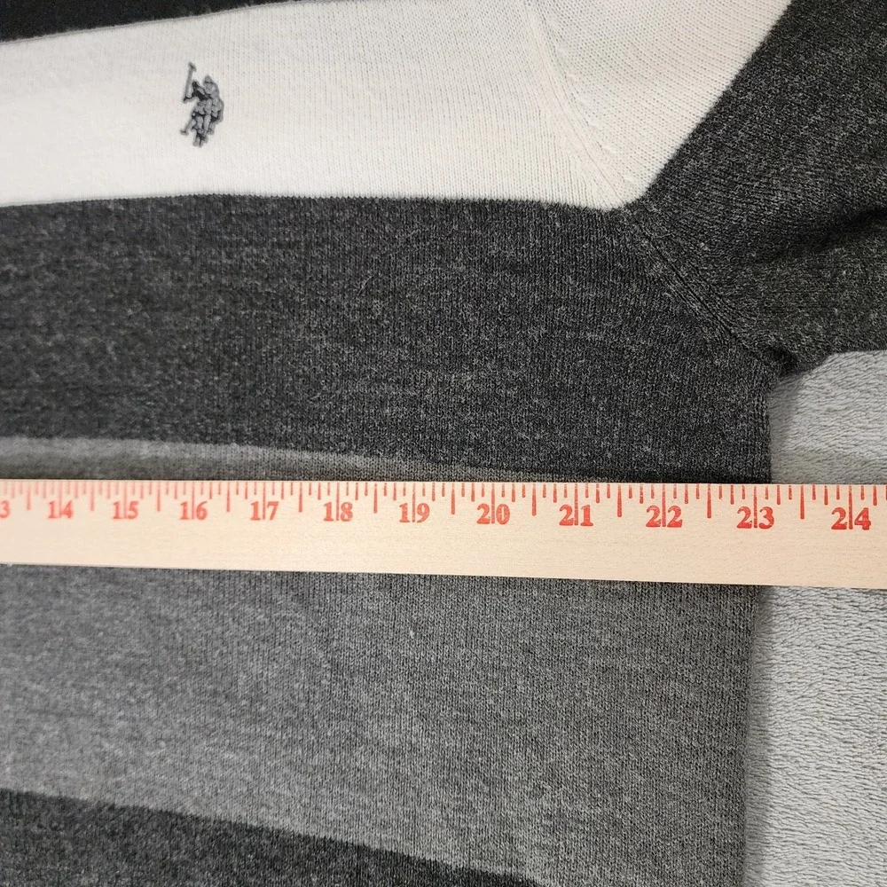 U.S Polo Assn‎ Acrylic Gray Black White Striped Men's V-Neck Sweater Size XL